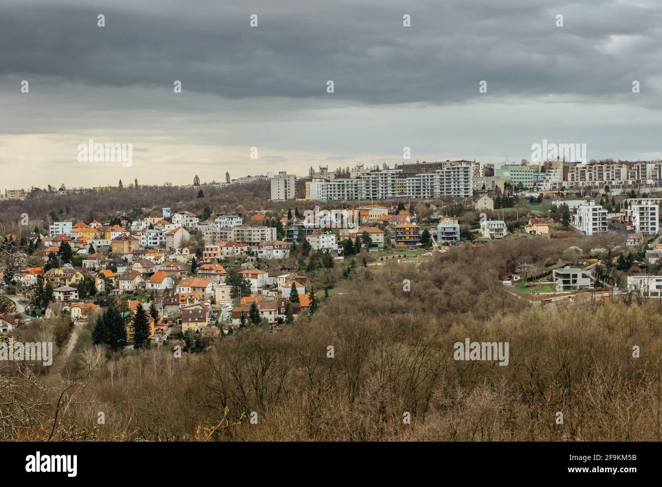 Prague,Czech republic Real estate residential concept.Czech architecture view from above.Panoramic city skyline.Traditional housing development Stock Photo