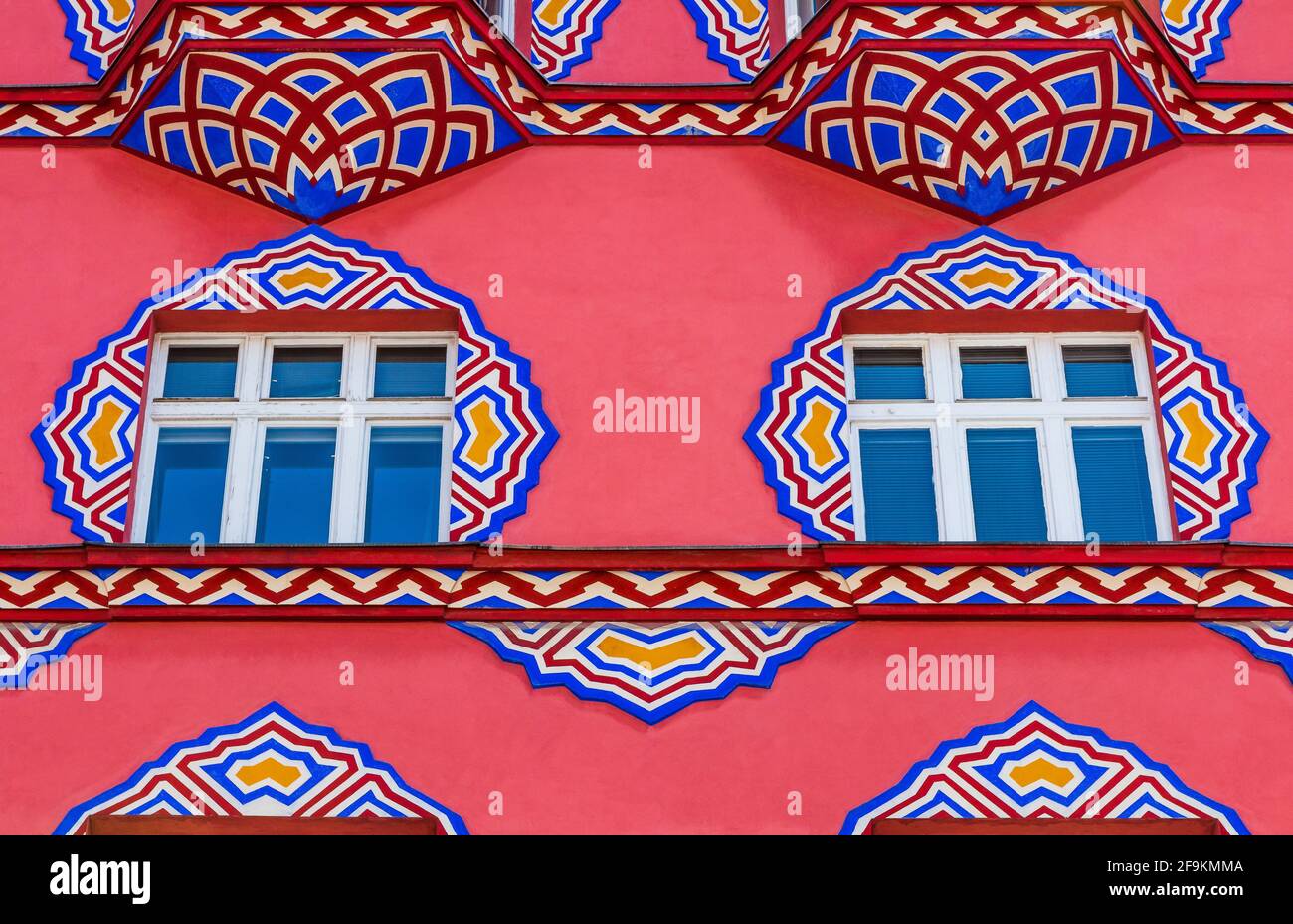 Ljubljana, Slovenia - August 16, 2019: Detail of Vurnik house or the Cooperative Business Bank building. Stock Photo