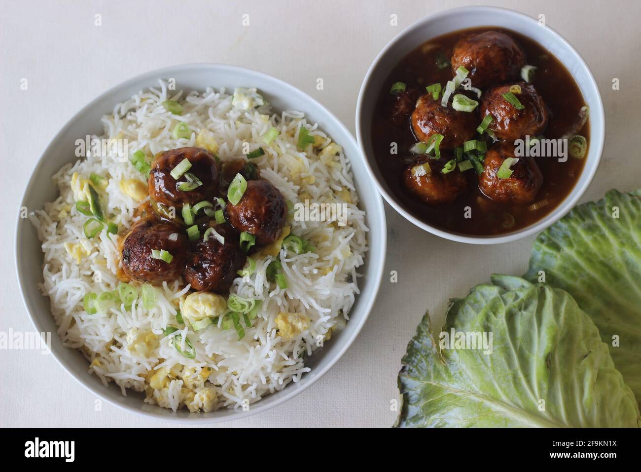 Steamed basmati rice with scrambled eggs and spring onions, called egg