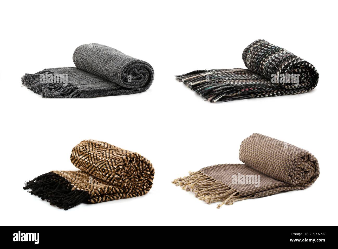 Four wool blankets plaid isolated on white background Stock Photo