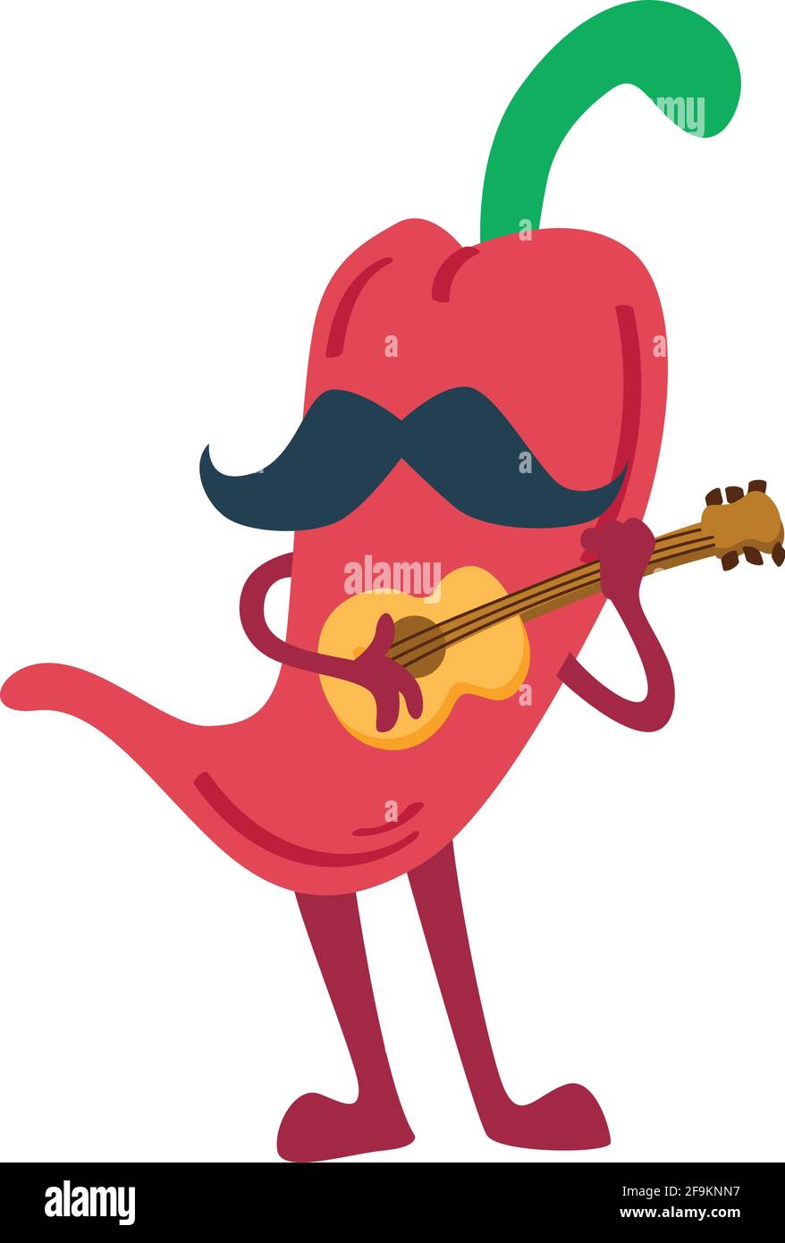 Cartoon of a mexican chili pepper playing a guitar - Vector Stock Vector