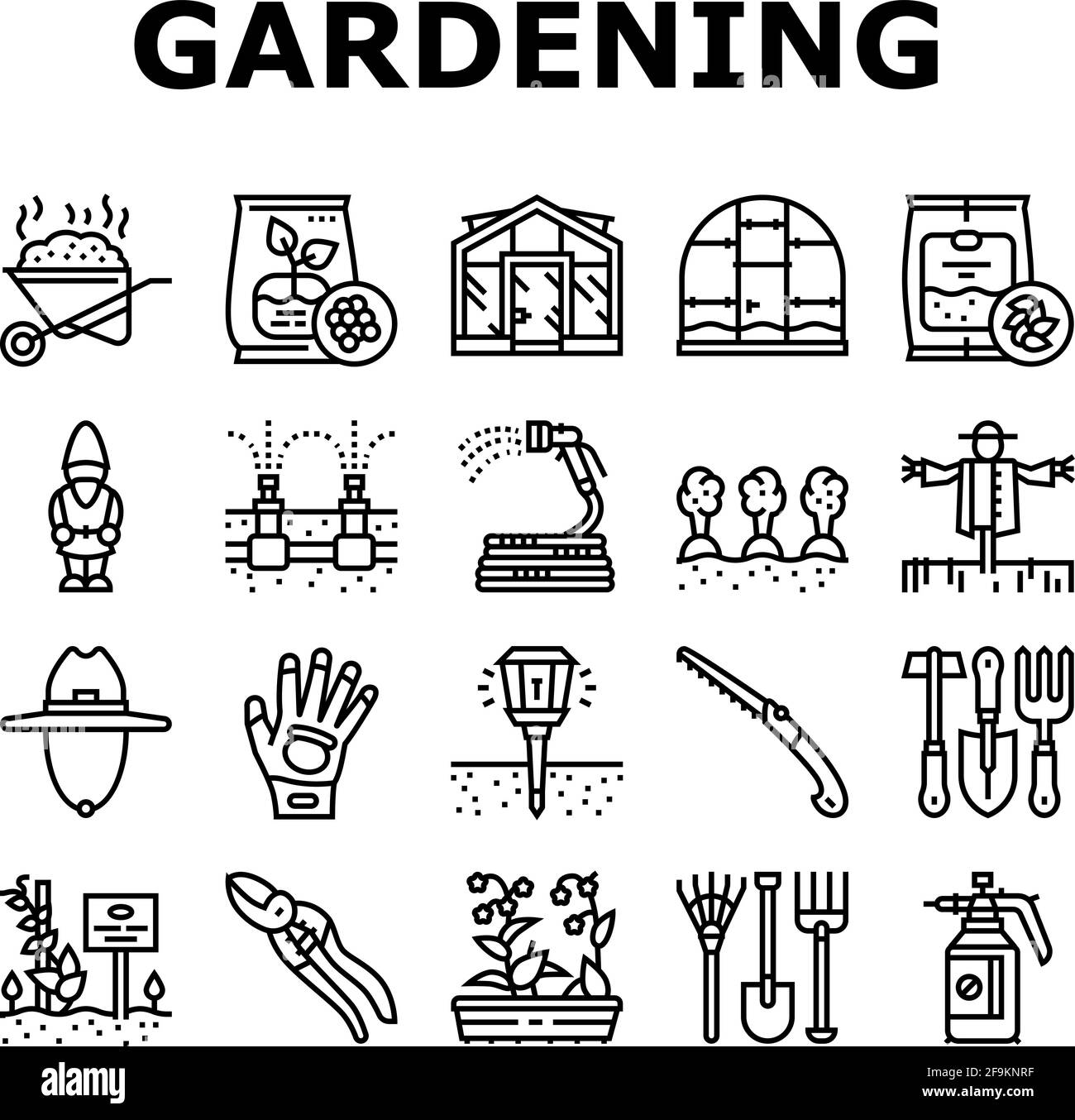 Gardening Equipment Collection Icons Set Vector Stock Vector Image ...