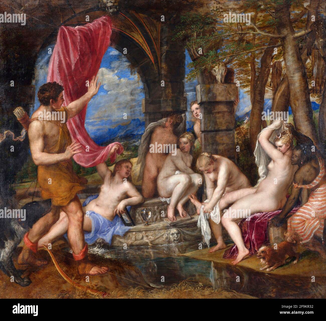 Diana and Actaeon by Tiziano Vecellio (Titian - 1490-1576), oil on canvas, c.1556-9 Stock Photo