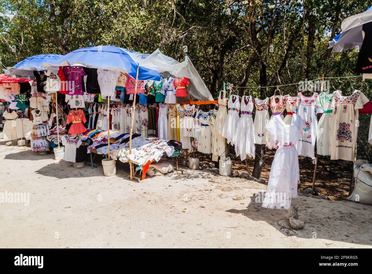 Souvenir stall at the archeological site Chichen Itza, Mexico Stock Photo