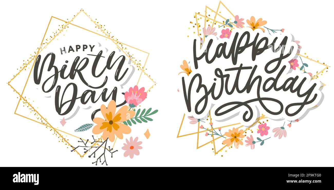 Beautiful happy birthday greeting card with flowers and bird. Vector ...