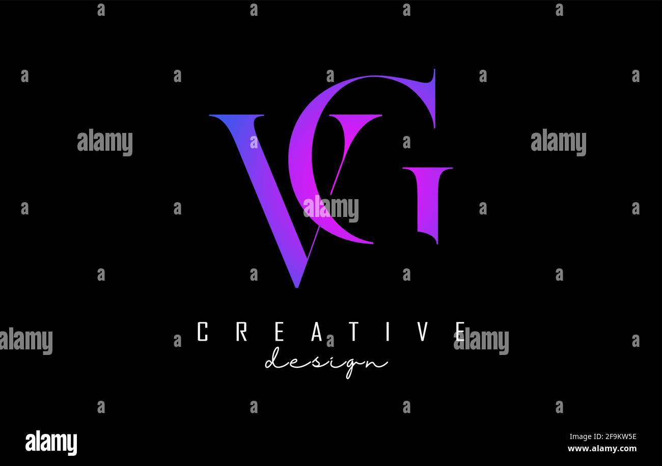 Colorful pink and blue VG v g letter design logo logotype concept with ...