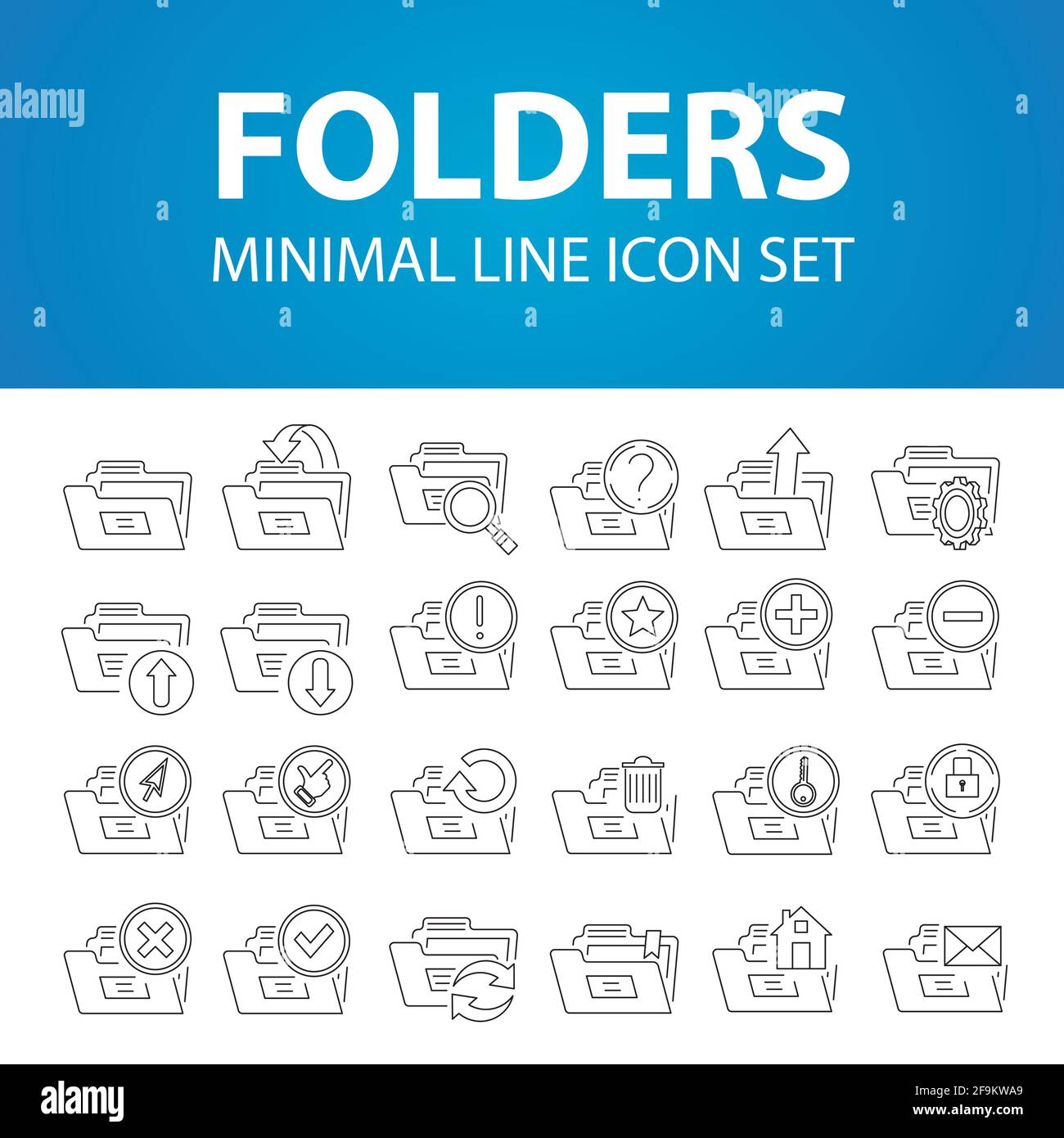 Folder outline set of vector icons. folder and archive icons set line ...