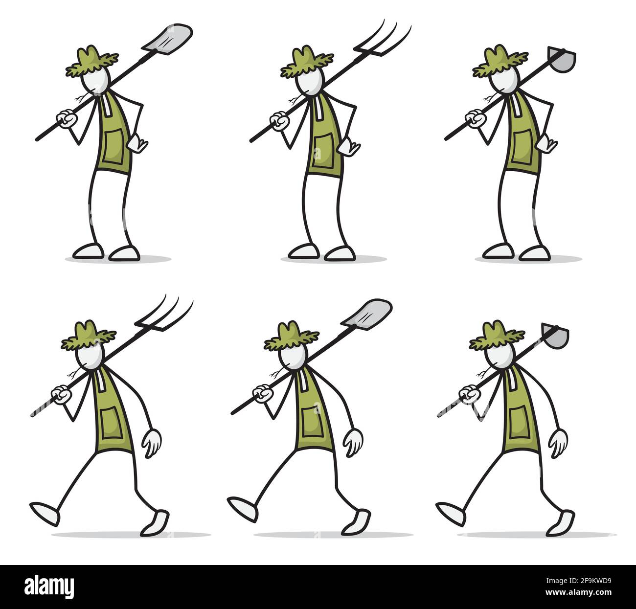 Set of farmer at outdoor activities in different poses. Print vector illustration Stock Vector