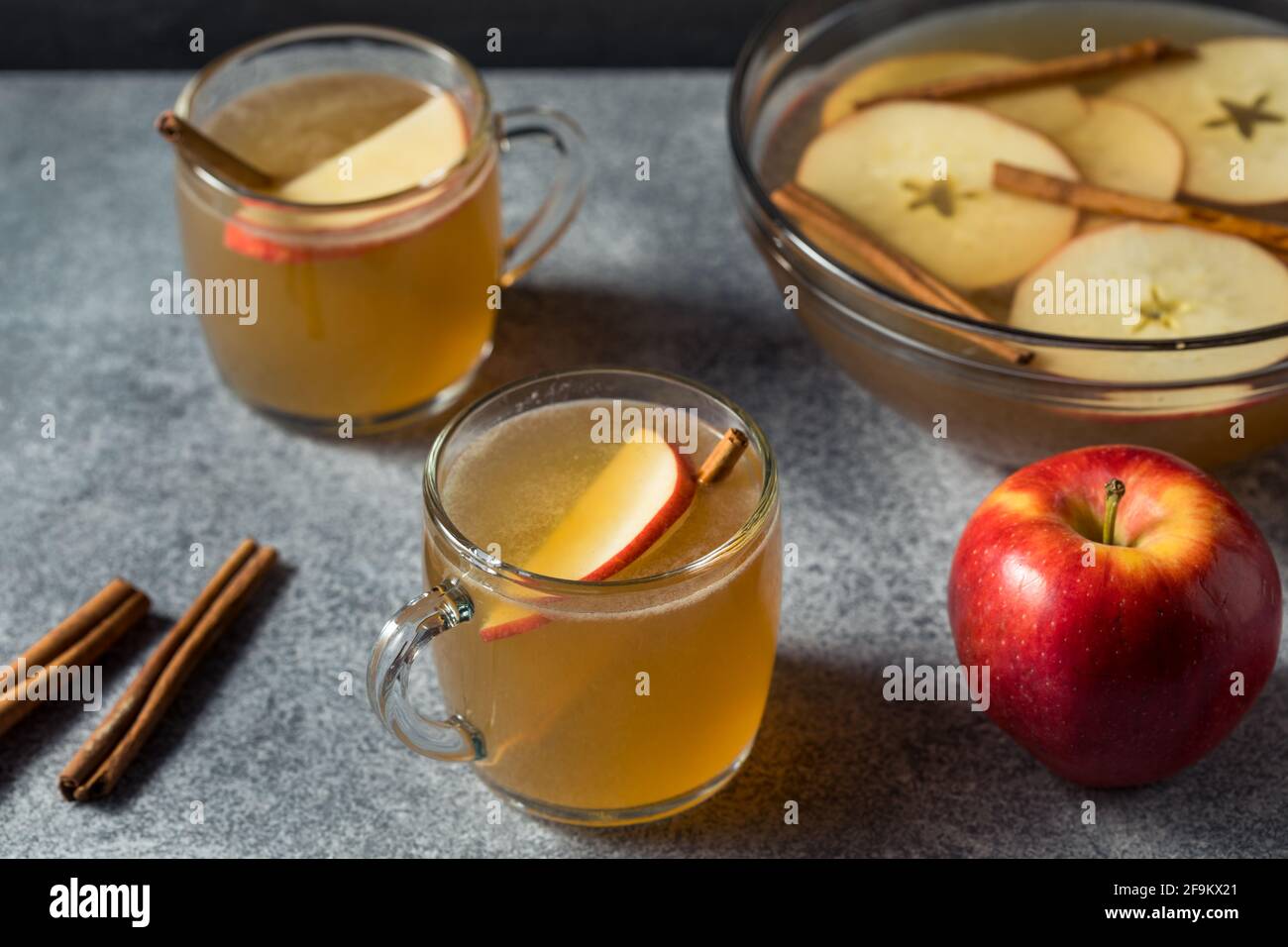 Refreshing Boozy Apple Cider Cocktail Punch with Cinnamon Stock Photo