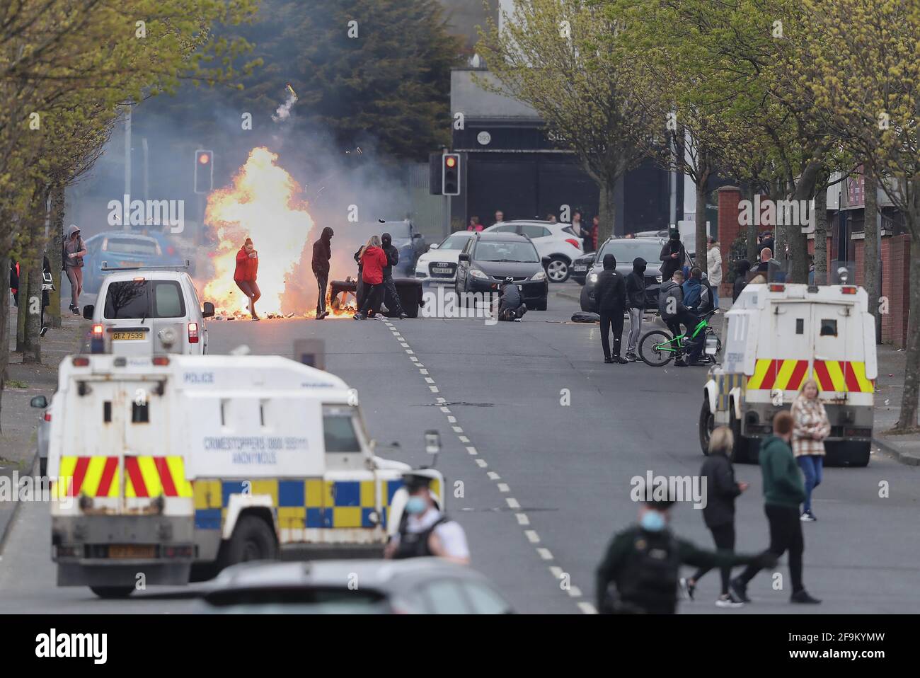 A fire on the Shankill Road in Belfast during further unrest. Picture