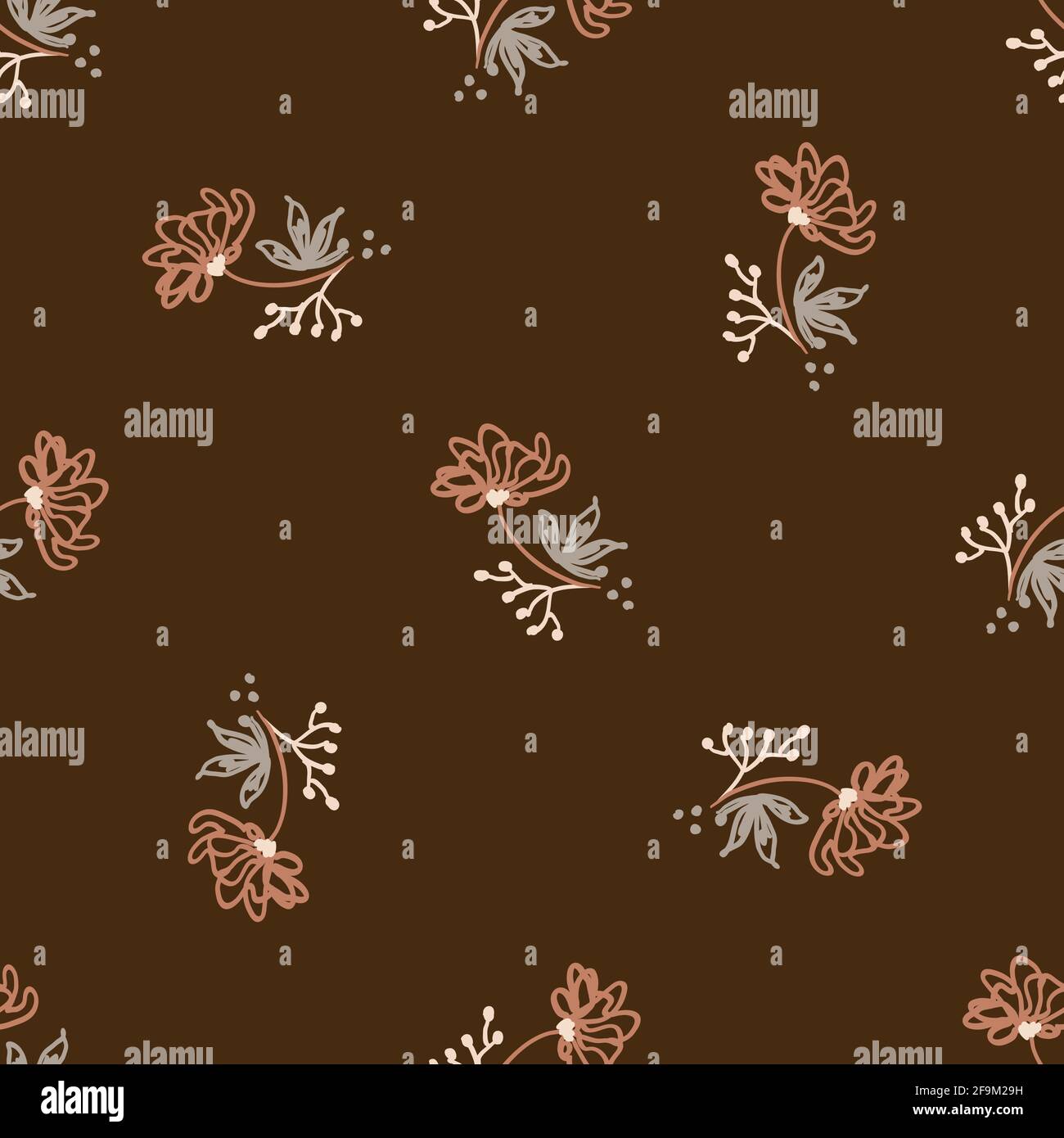 Seamless minimalist doodle flower pattern background. Calm two tone ...
