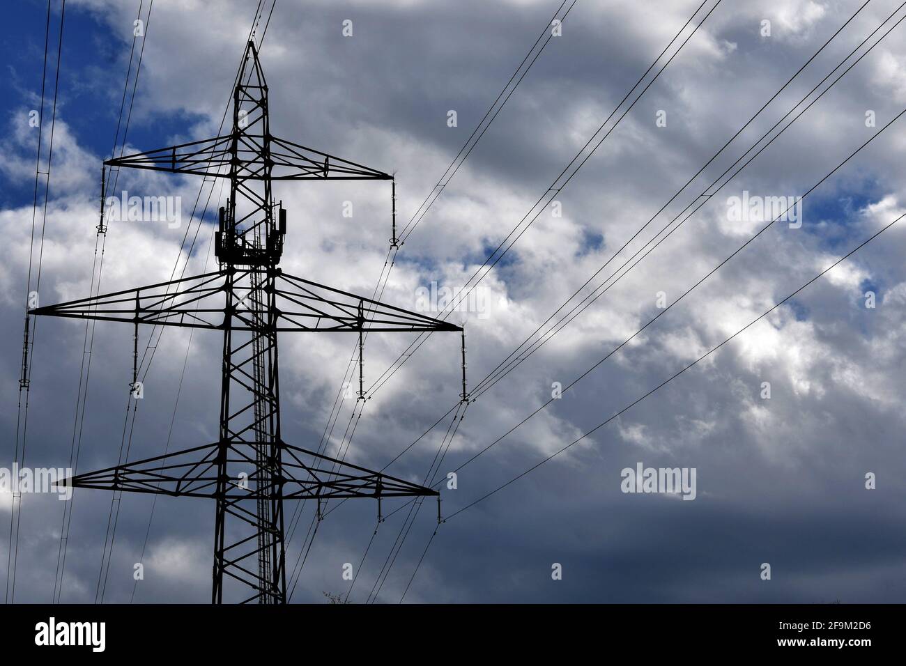 High voltage pylon for transfer of electricity with wires in detail ...