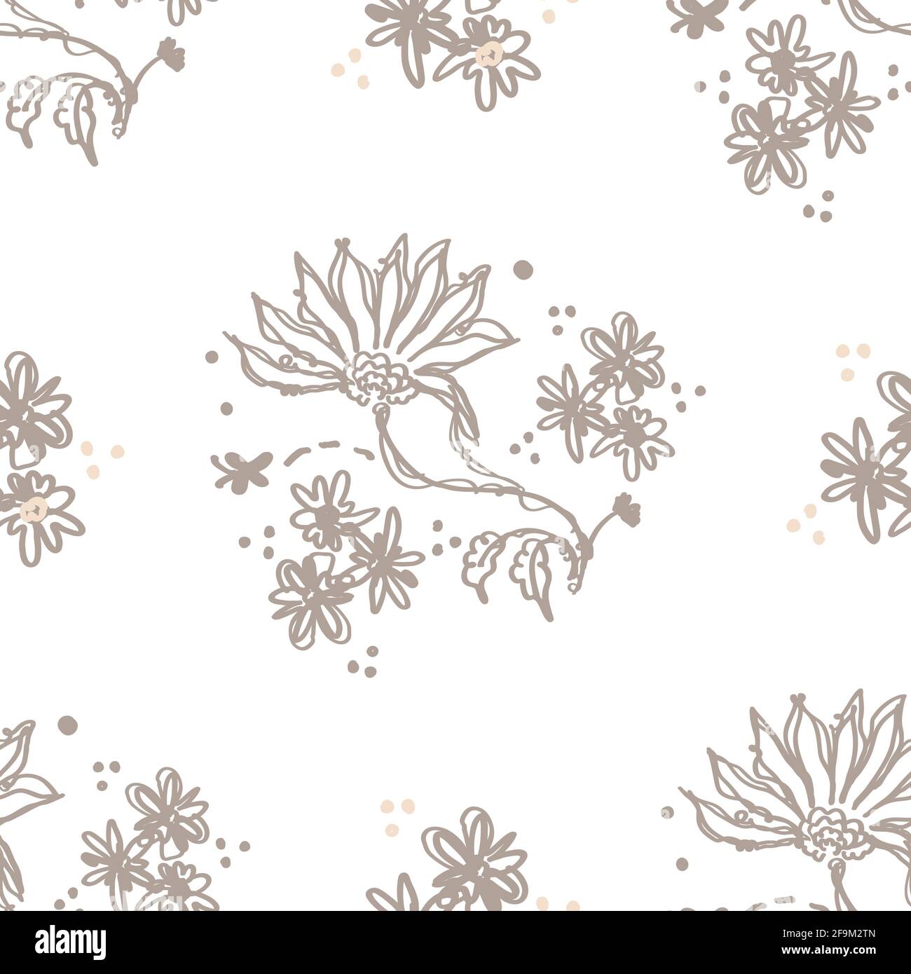 Seamless minimalist doodle flower pattern background. Calm two tone ...