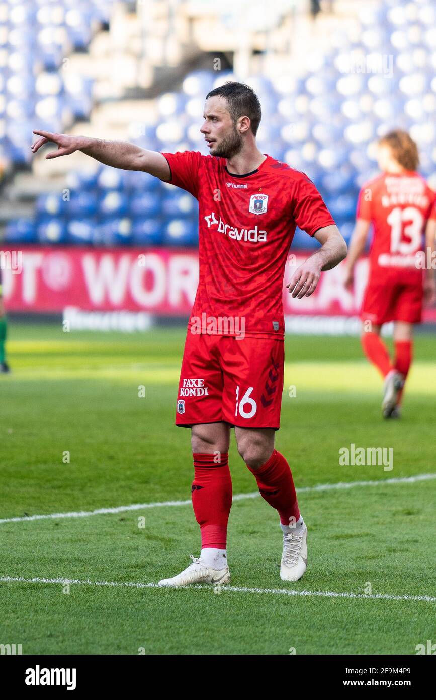 Brondby, Denmark. 18th Apr, 2021. Casper Hojer Nielsen (16) of Aarhus ...