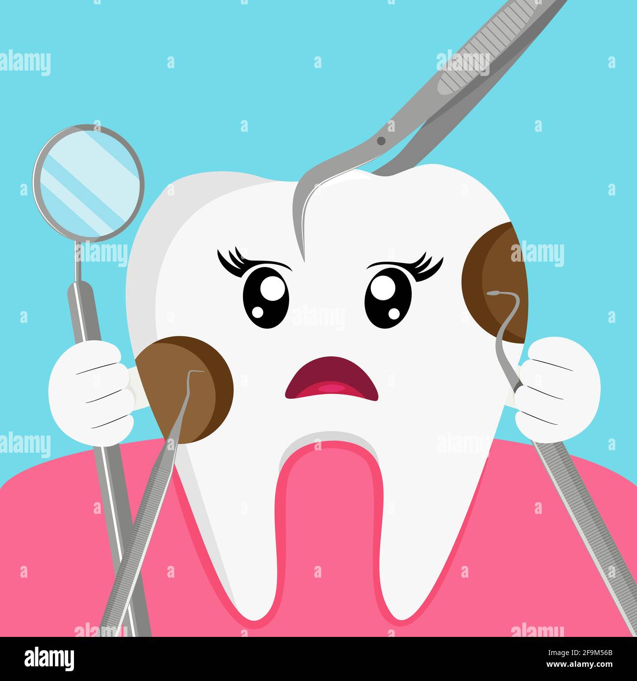Cartoon tooth decay. Dental problem vector illustration. Stock Vector