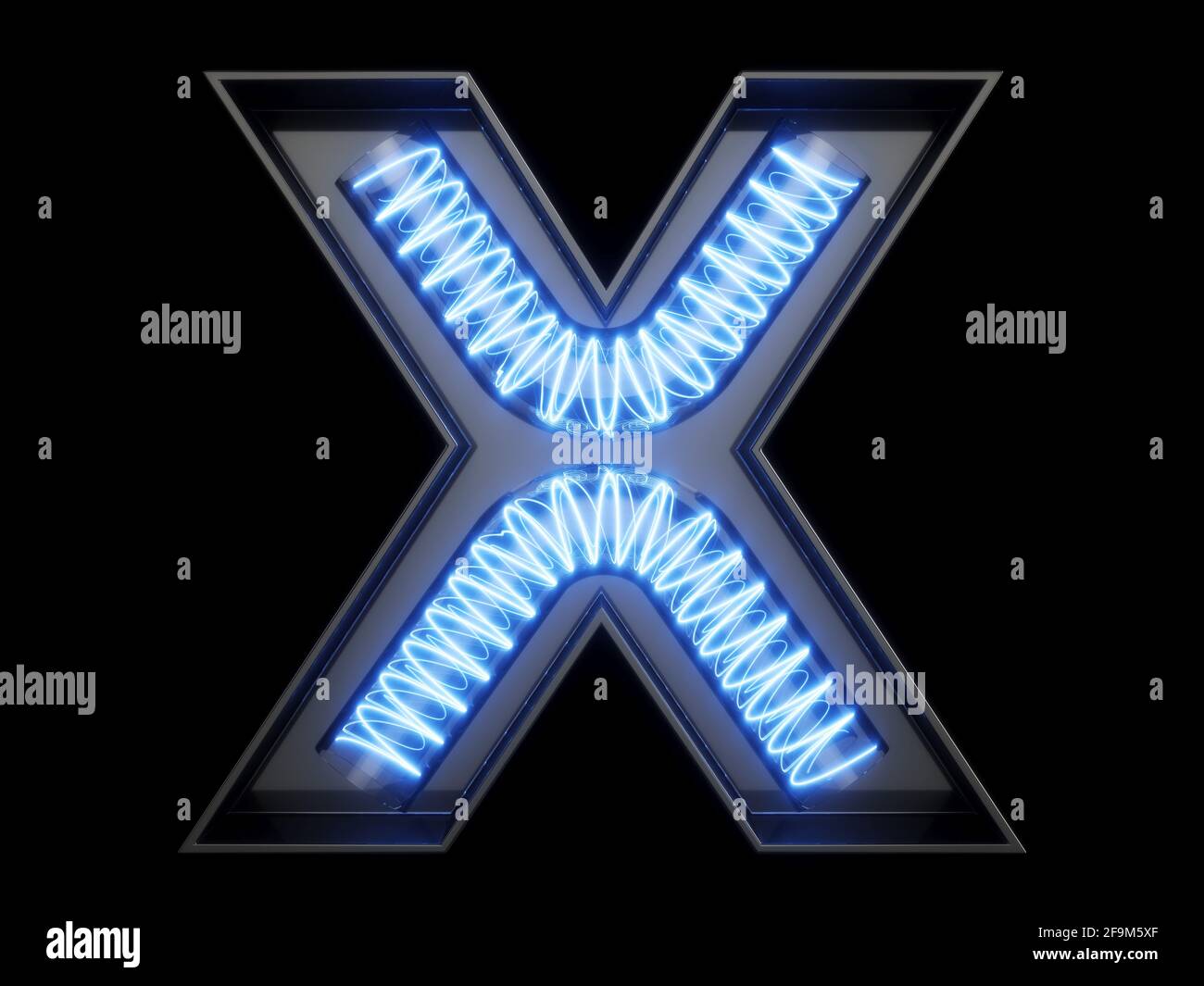 Light bulb glowing letter alphabet character X font. Front view