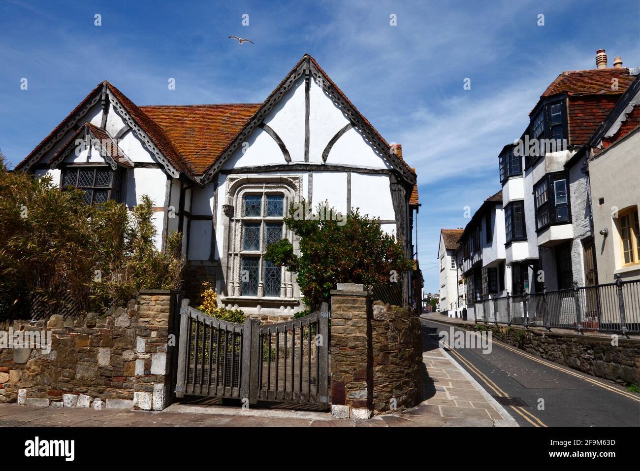 Quaint historic timber framed house at lower end of All Saints Street  in the Old Town, Hastings, East Sussex, England Stock Photo