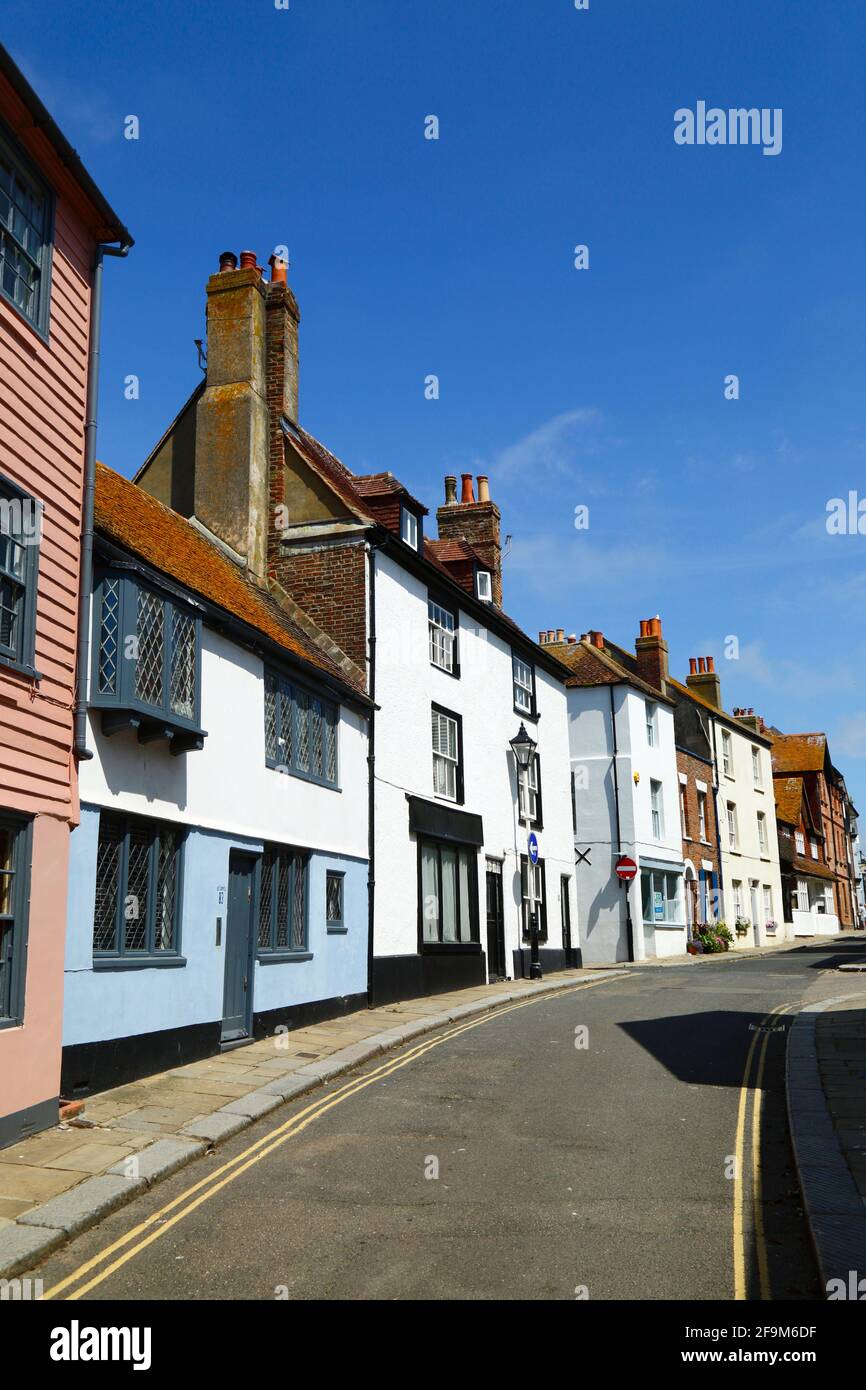 Quaint historic houses in All Saints Street  in the Old Town, Hastings, East Sussex, England Stock Photo