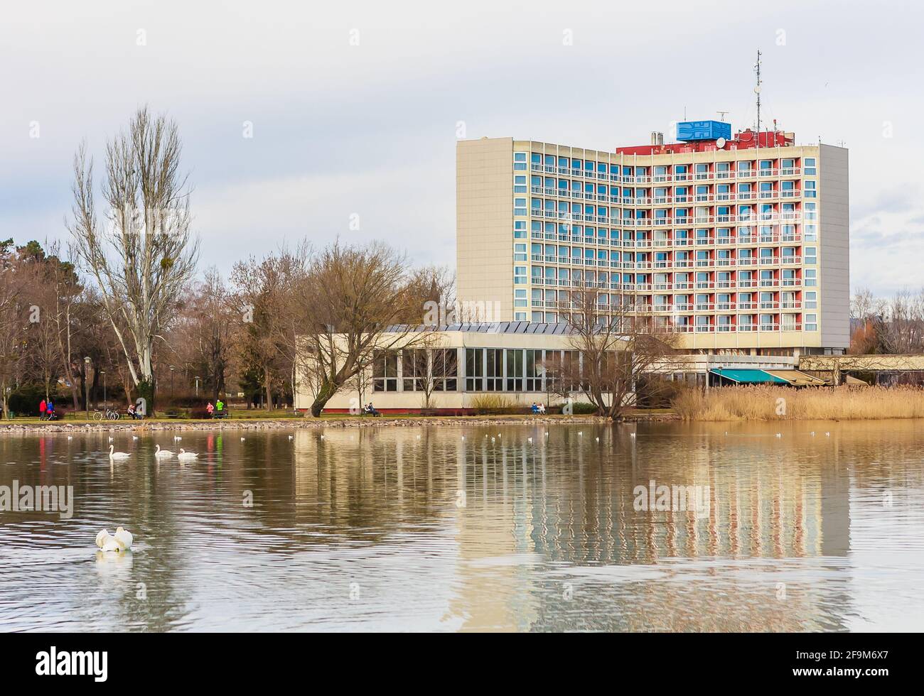 Hotel Helikon is seen on the shore of Lake Balaton in Keszthely, Hungary Stock Photo