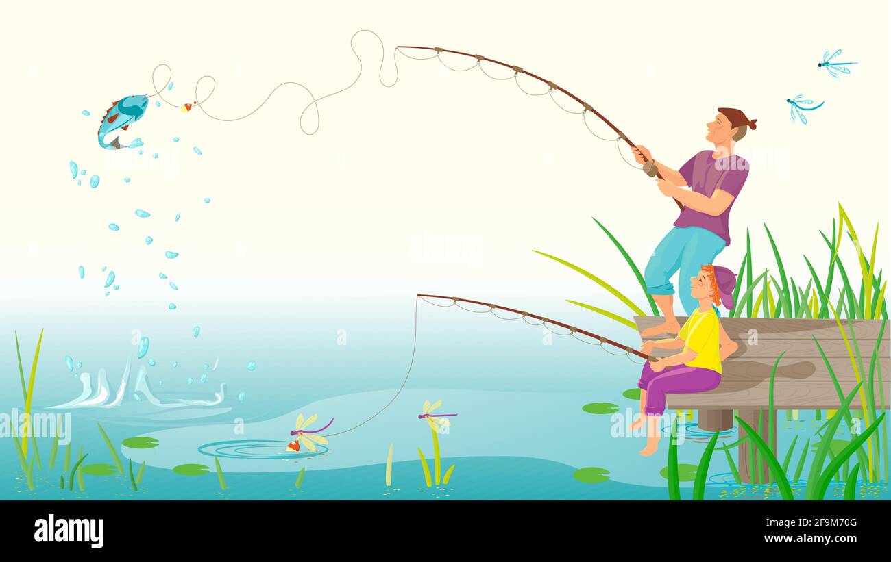 Father son fishing illustration hi-res stock photography and