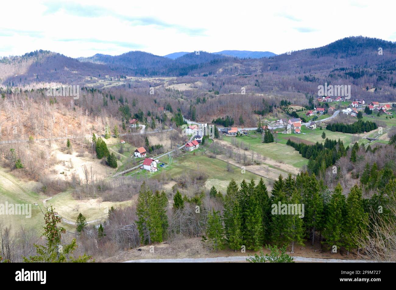 Panoramic view of Love town, small place in Croatian mountain, region Gorski Kotar Stock Photo