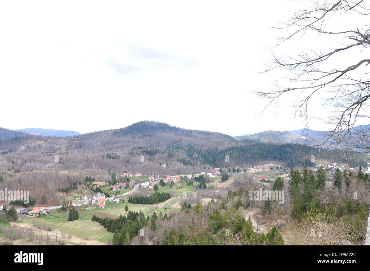 Panoramic view of Love town, small place in Croatian mountain, region Gorski Kotar Stock Photo