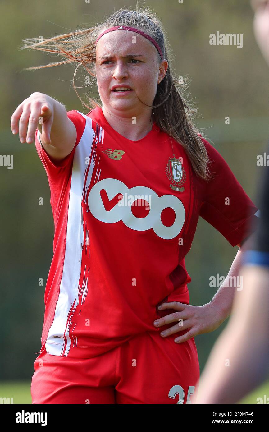 Angleur, Belgium. 17th Apr, 2021. Davinia Vanmechelen (25) of Standard  points during a female soccer game between Standard Femina de Liege and  Club Brugge YLA on the 2nd matchday in play off