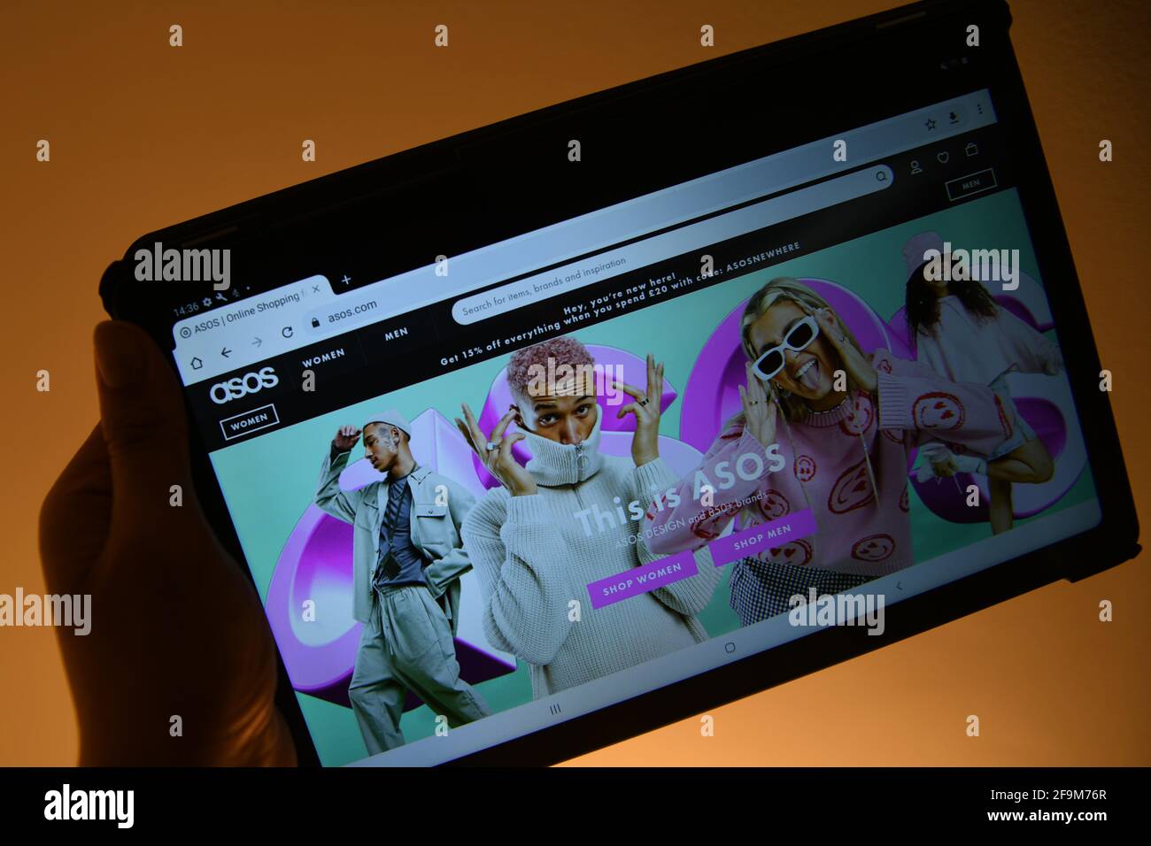 The ASOS website seen on a Galaxy tablet Stock Photo