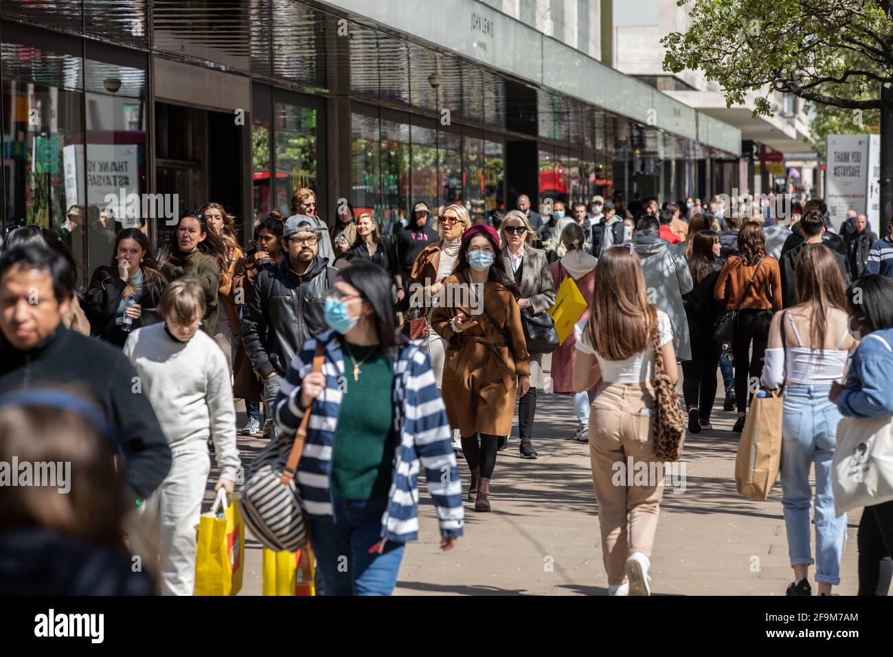 Busy central London during the first Saturday of the weekend the Coronavirus Lockdown restrictions are lifted, London, England, UK Stock Photo