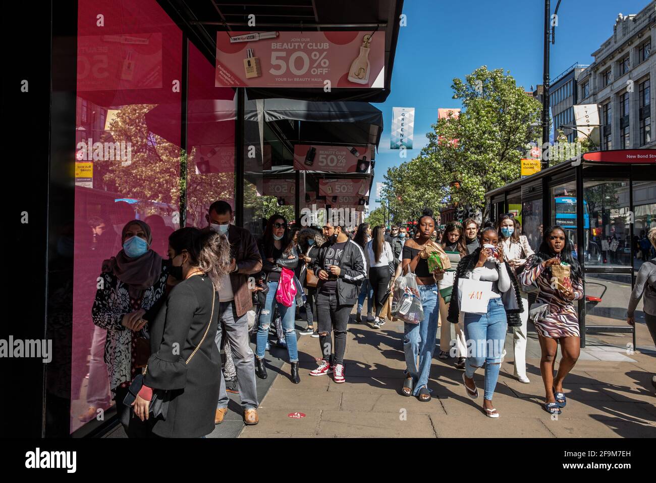 Busy central London during the first Saturday of the weekend the Coronavirus Lockdown restrictions are lifted, London, England, UK Stock Photo