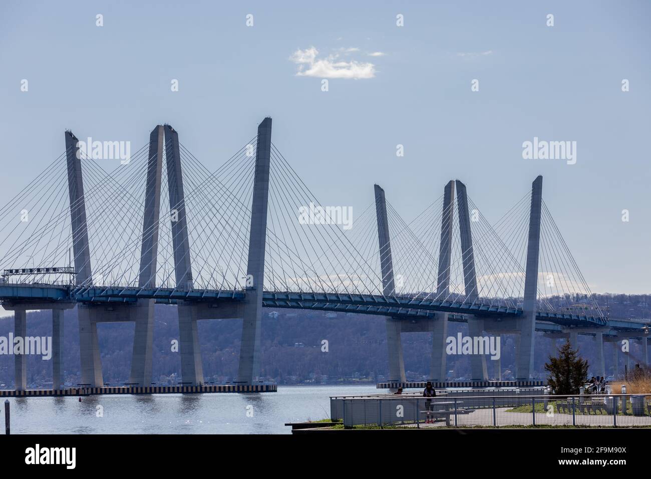 The Governor Mario M. Cuomo Bridge, formerly the Tappan Zee, is a twin cable-stayed bridge spanning the Hudson River between Tarrytown and Nyack NY. Stock Photo
