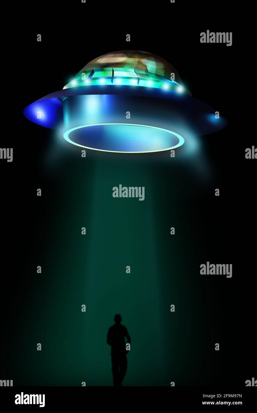 UFO abducts human Stock Photo