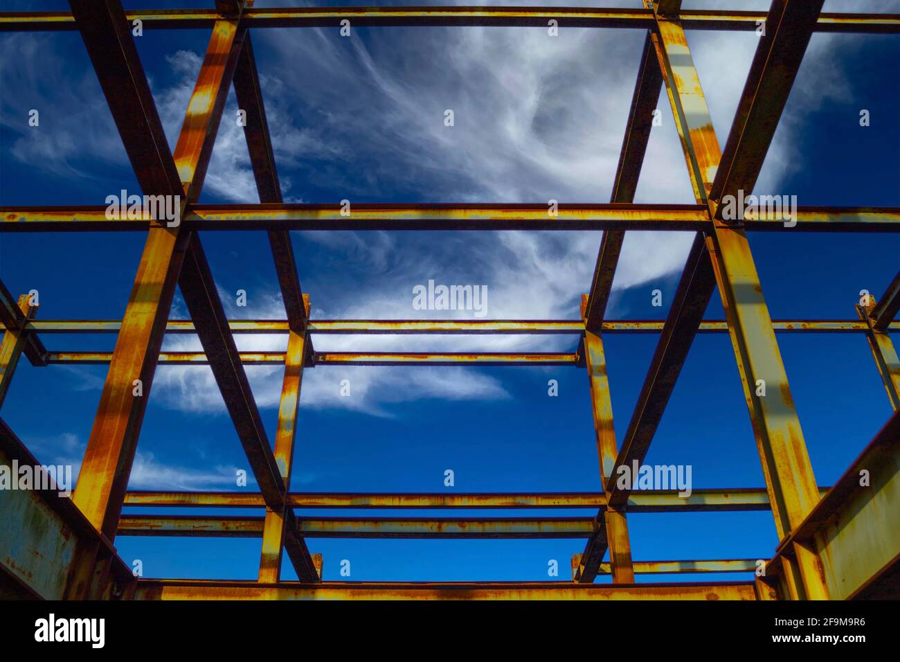 RSJ Steel Girders Steel Beams against Sky Stock Photo