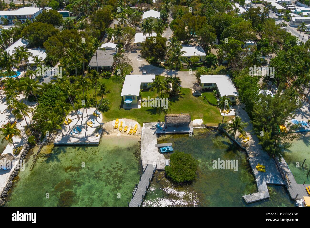 Aerial view of small hotel resort in Key Largo Florida USA Stock Photo