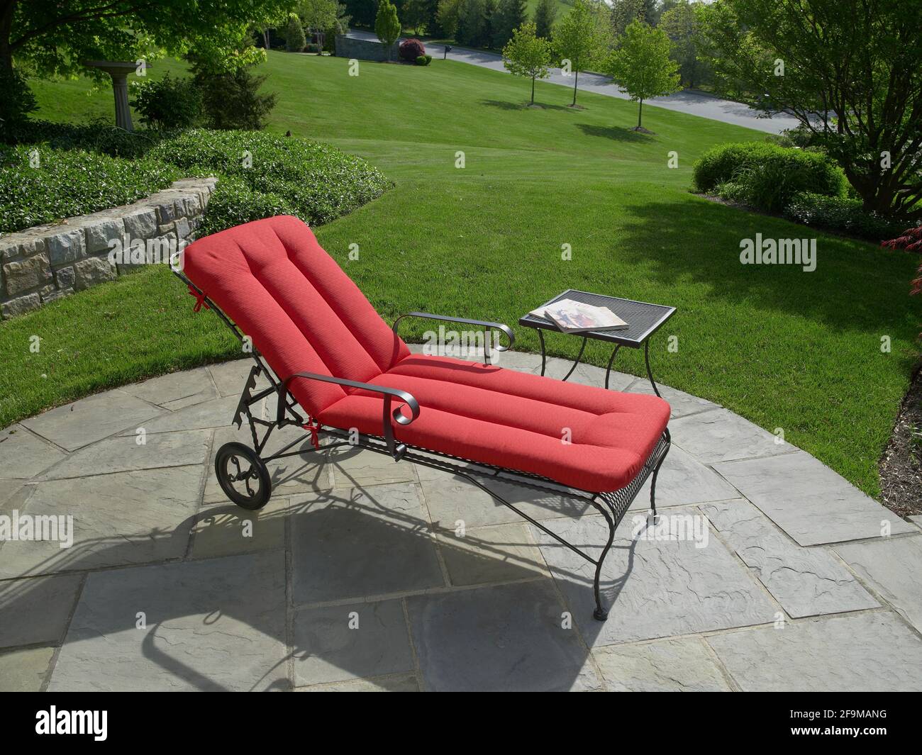 Outdoor furniture on stone patio, Pennsylvania, USA Stock Photo Alamy