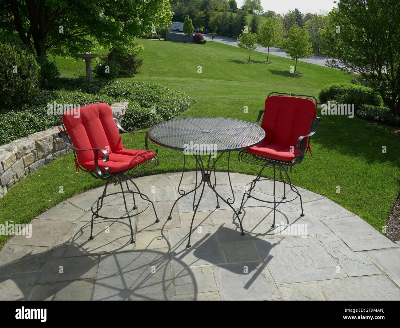 Outdoor furniture on stone patio, Pennsylvania, USA Stock Photo Alamy