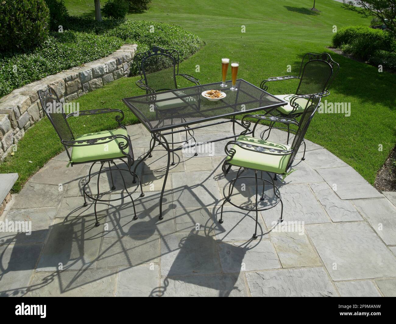 Outdoor furniture on stone patio, Pennsylvania, USA Stock Photo Alamy
