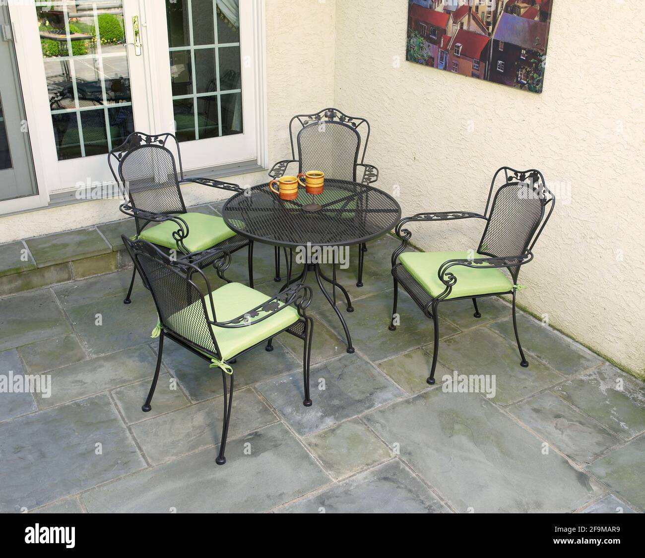 Outdoor furniture on stone patio, Pennsylvania, USA Stock Photo Alamy