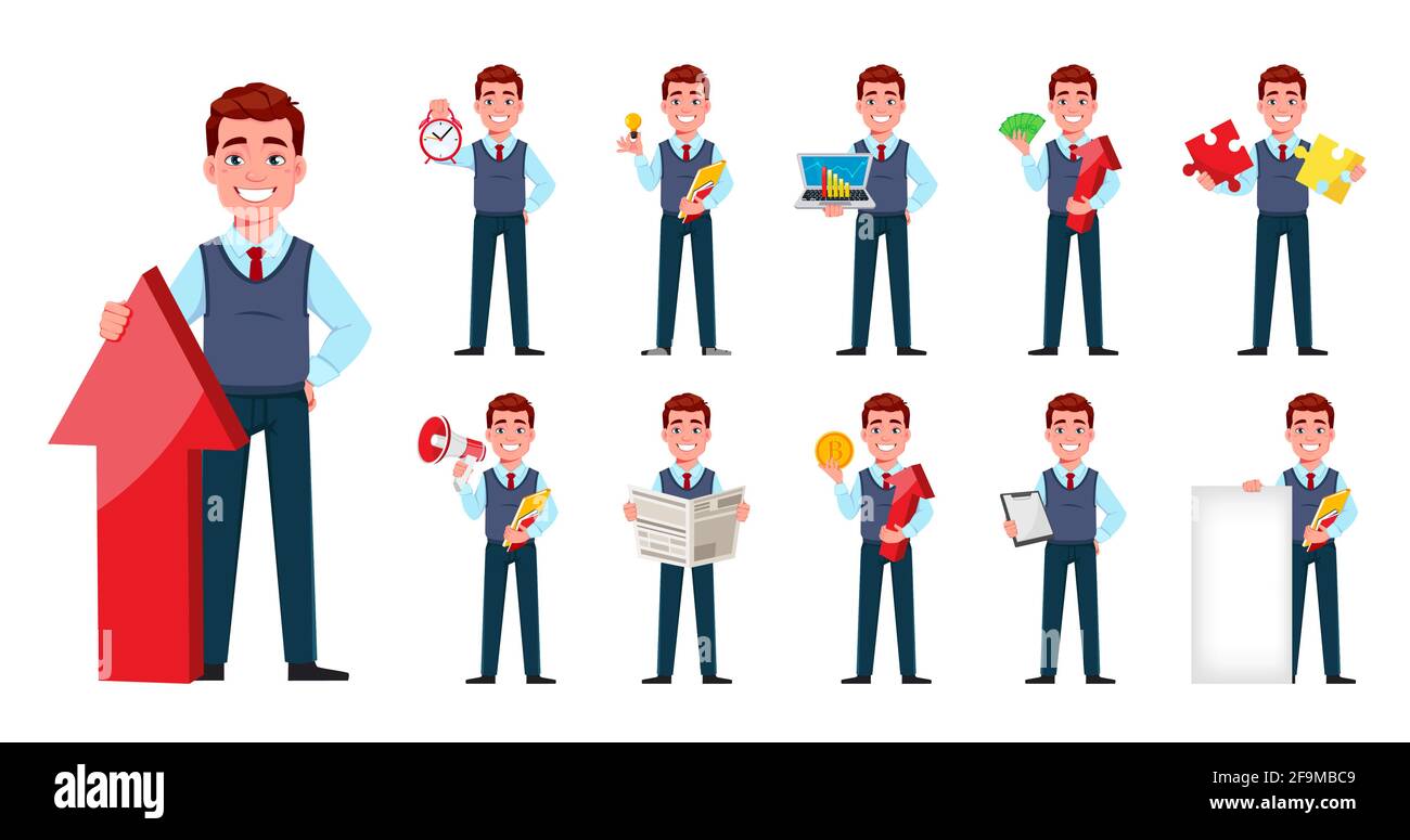 Handsome business man. Young businessman cartoon character in flat ...