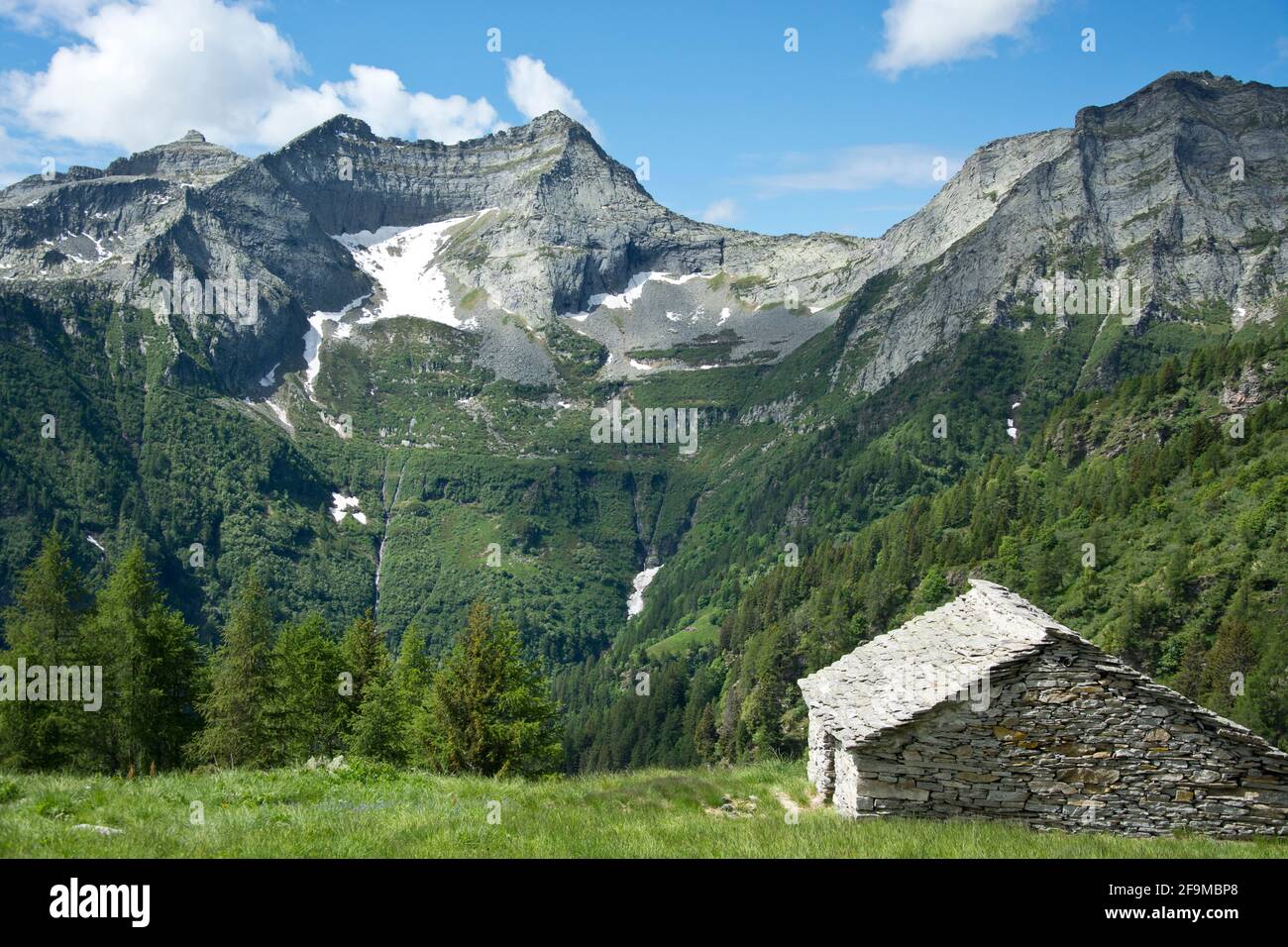 Bergfrühling im wilden Val di Lodrino, ein Seitental der Leventina in der Schweiz Stock Photo