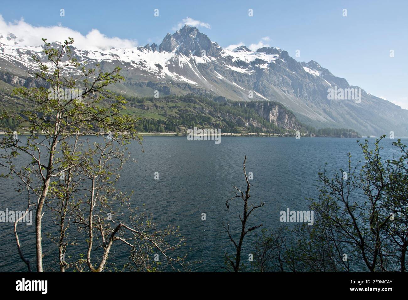 Blick über den Silsersee auf den Piz Lagrev im Oberengadin Stock Photo