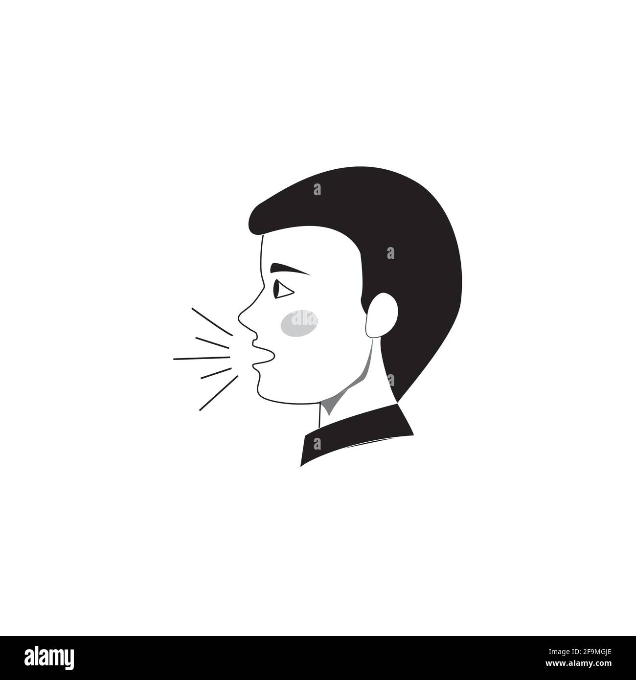 man's speech on white background. vector of male head with sound