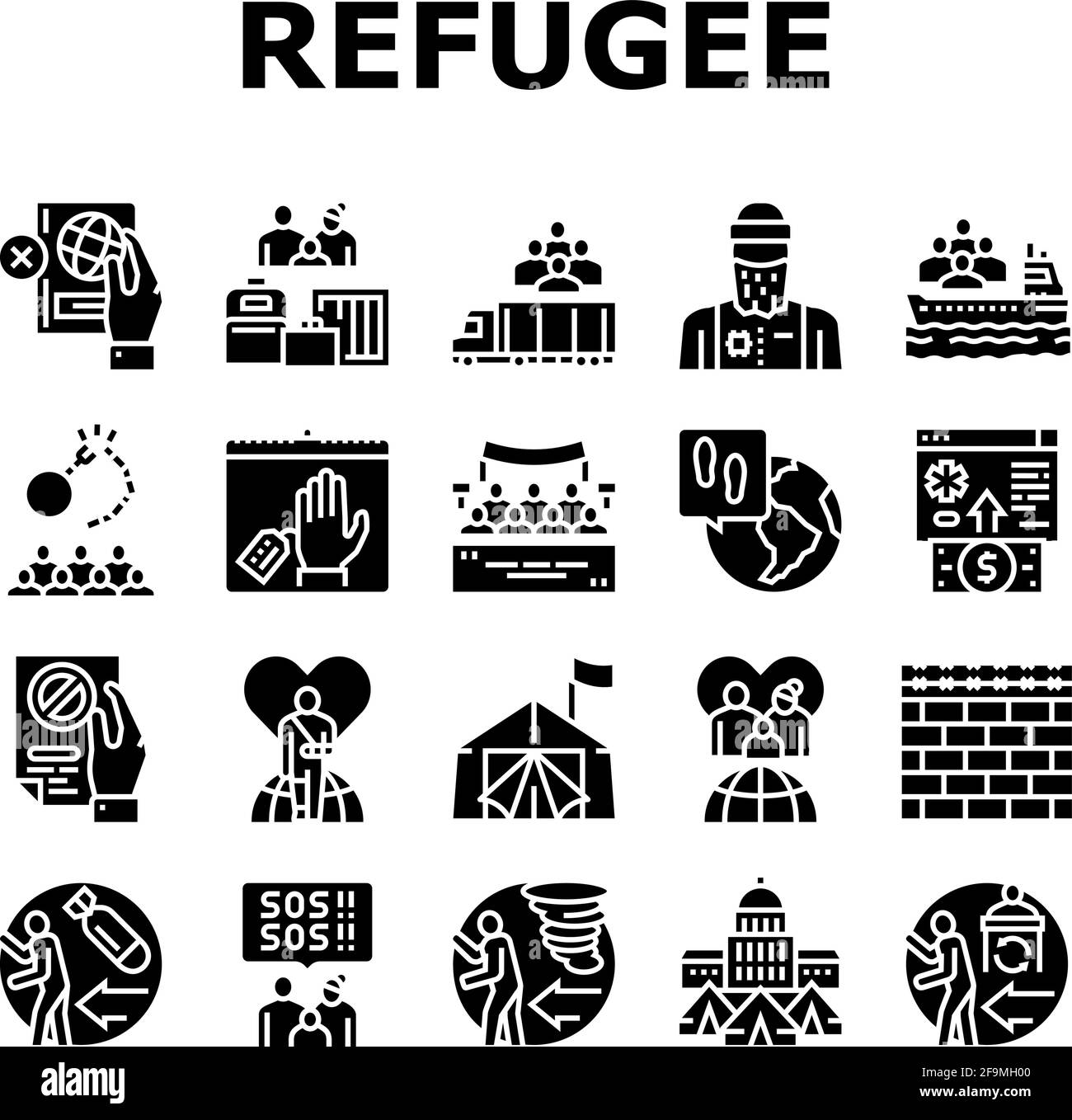 Refugee From Problem Collection Icons Set Vector Stock Vector