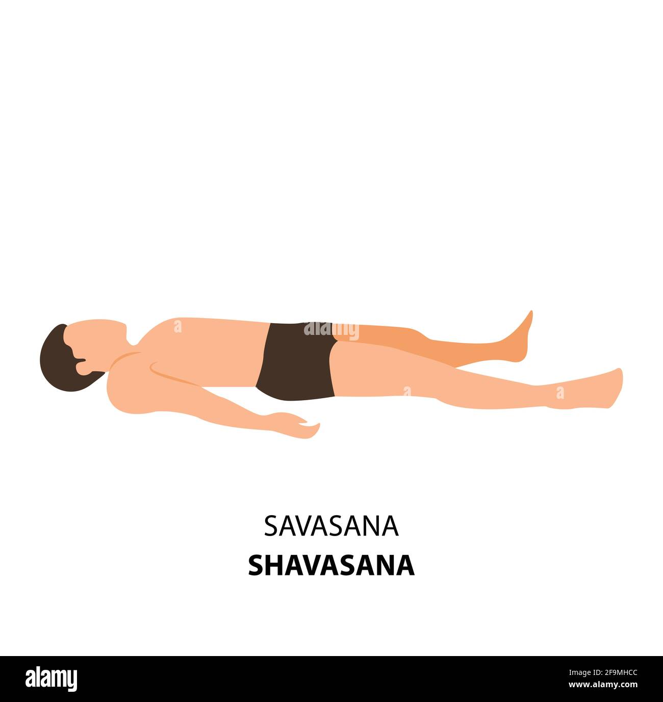 Man practicing yoga pose isolated Vector Illustration. Man lying on the ground in Shavasana Corpse Pose or Mrtasana, Yoga Asana icon Stock Vector