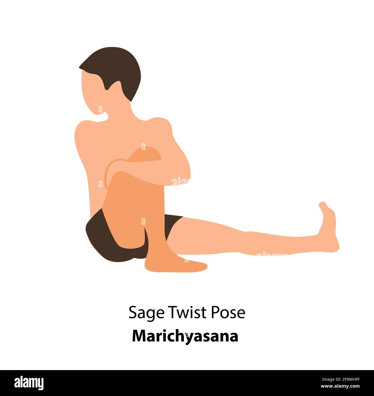 Man practicing yoga pose isolated Vector Illustration. Man standing in saga twist pose or marichyasana pose, Yoga Asana icon Stock Vector