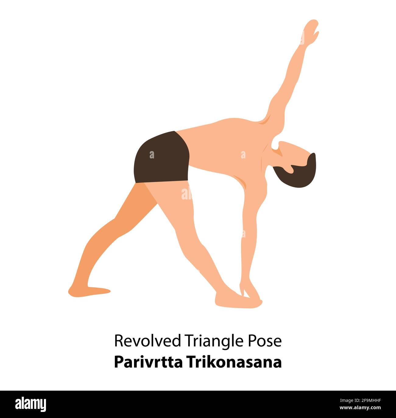 Man practicing yoga pose isolated Vector Illustration. Man standing in Revolved Triangle Pose or Parivrtta Trikonasana, Yoga Asana icon Stock Vector