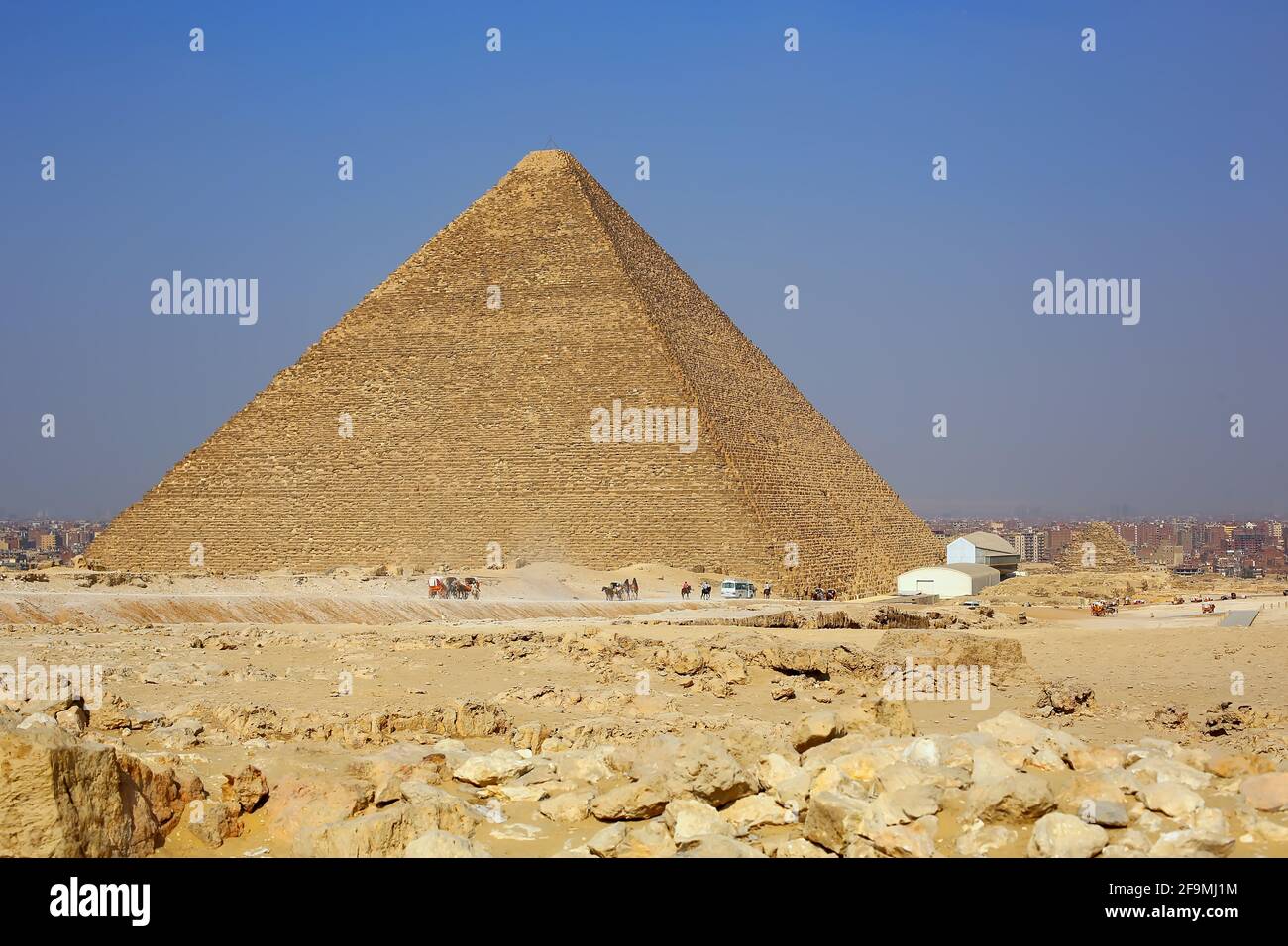 Egyptian Pyramid and landscape of Giza, Cairo city with blue sky Stock Photo