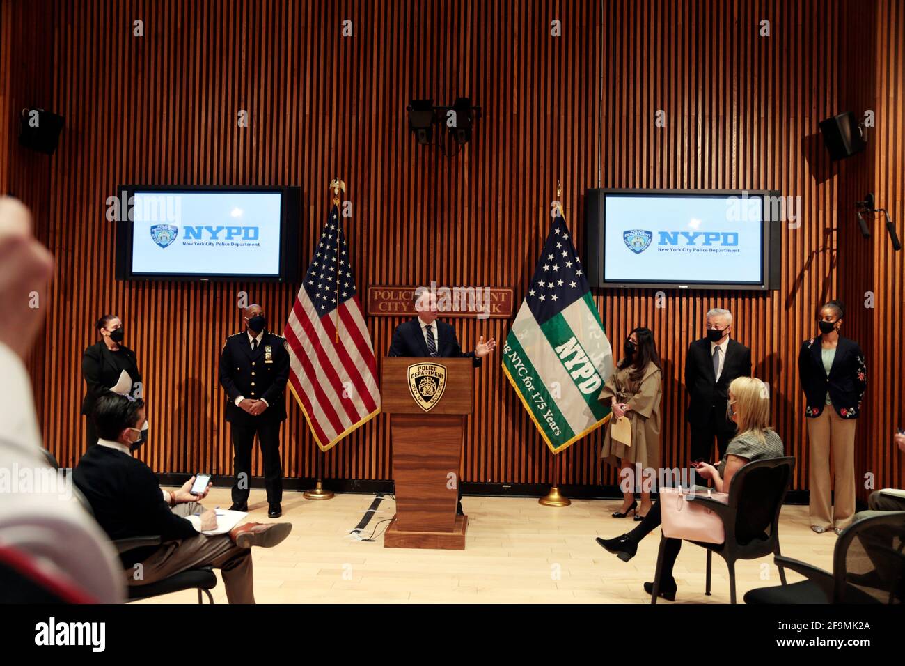 NEW YORK, NY - APRIL 19 : New York Police Commissioner Dermot Shea (center) attends speaks at press conference as New York City Police Department announces the new hate Crime Review Panel
