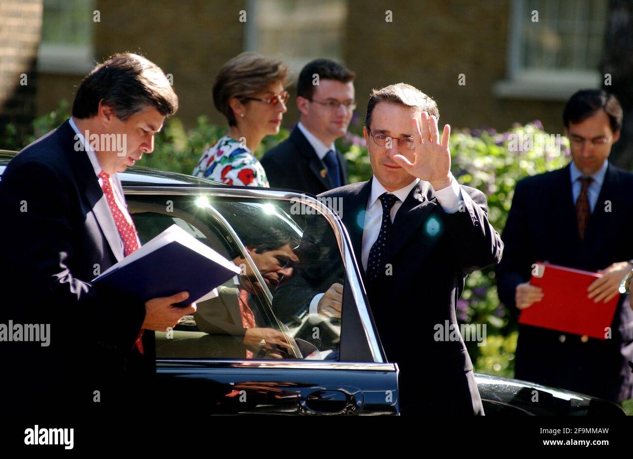 President Elect of Colombia Velez, Dr Alvaro Uribe, arriving at Downing Street this morning.17 July 2002 photo Andy Paradise Stock Photo