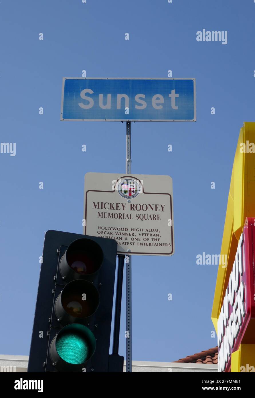 Hollywood, California, USA 17th April 2021 A general view of atmosphere of Mickey Rooney Memorial Square at Hollywood Walk of Fame on April 17, 2021 in Hollywood, California, USA. Photo by Barry King/Alamy Stock Photo Stock Photo